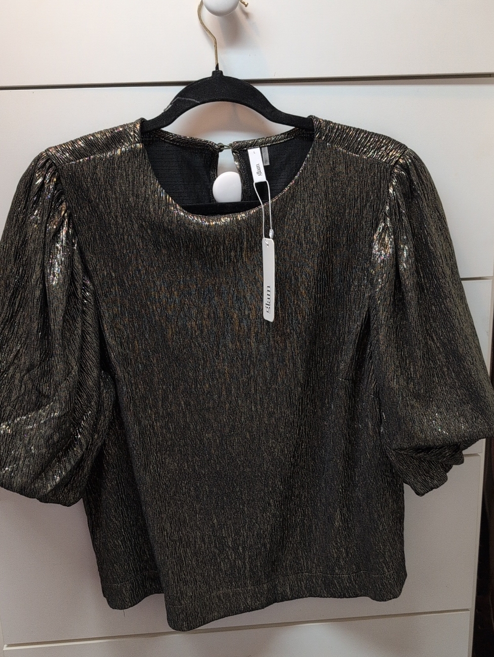 glam Metallic Puff Sleeve Top - Black Gold